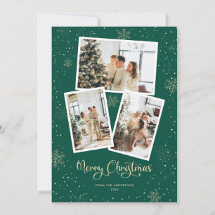 Green Calligraphy Snow Photo Merry Christmas Card