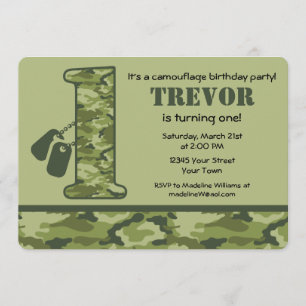 Green Camo 1st Birthday Invitation