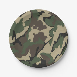 Green Camo, 7 Inch Paper Party  Plates