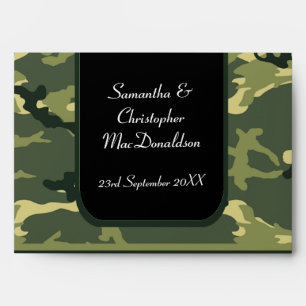 Green camo army military wedding envelopes