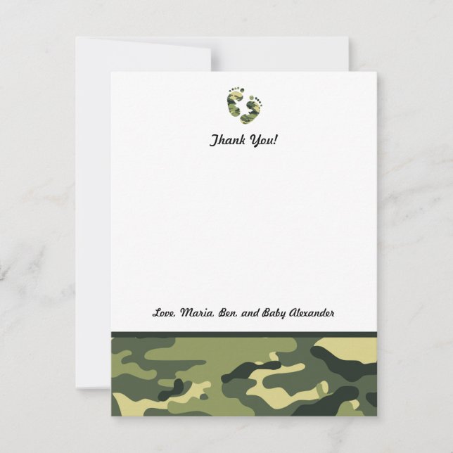 Green Camo Baby Shower Thank you notes feet (Front)