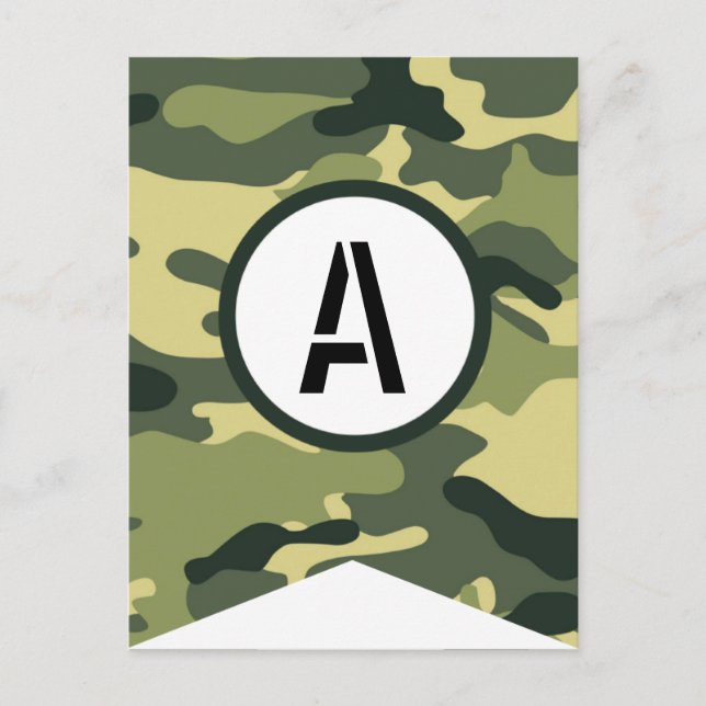 Green Camo Banner Piece ANY LETTER Postcard (Front)