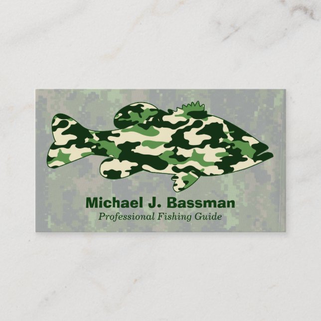 Green Camo Bass Fishing Business Card (Front)