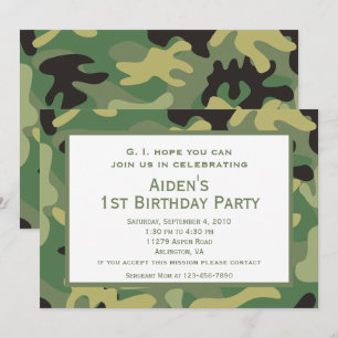 Green Camo   Birthday Party Invitation