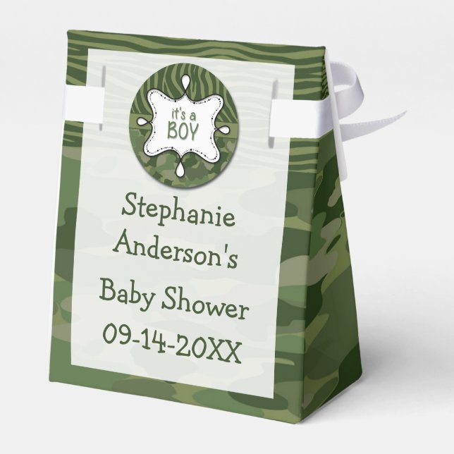 Green Camo Boy Baby Shower Favour Box (Back Side)