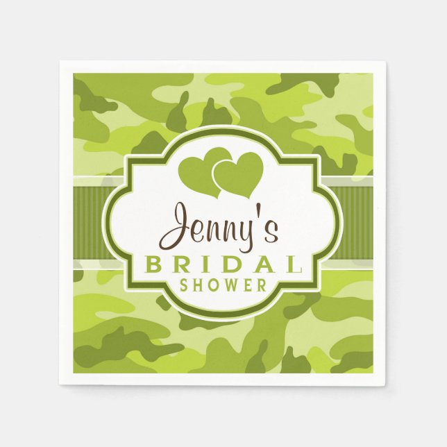 Green Camo, Camouflage Bridal Shower Napkin (Front)