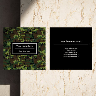 Green Camo, Camouflage, Military, Army Square Business Card