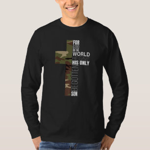 Green Camo Christian Cross Bible Verse Men John 31 T-Shirt