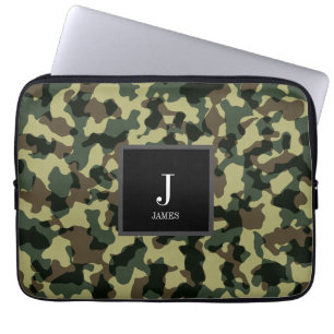 Green Camo Custom Name Device Laptop Sleeve