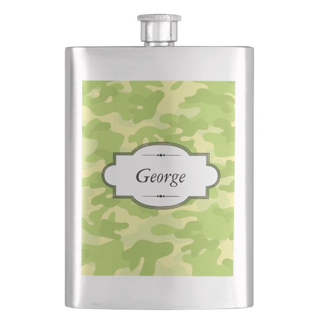 Green Camo Design Personalised Flask (Front)