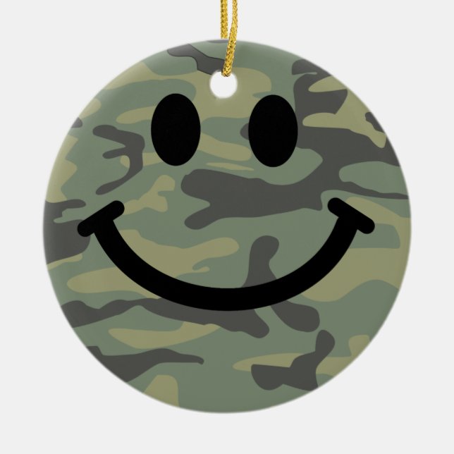 Green Camo Face Ceramic Tree Decoration (Front)