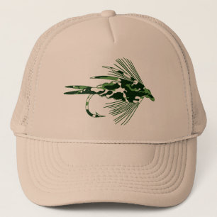 GREEN CAMO FLY FISHING LURE TRUCKER HAT