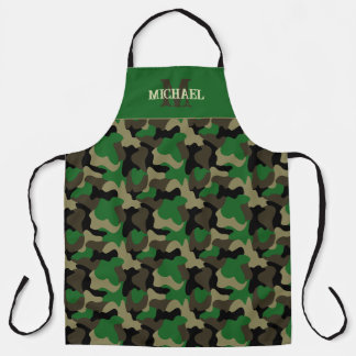 Green Camo Grill Style Monogram Apron