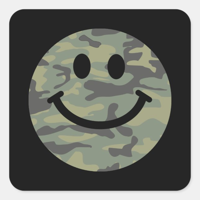 Green Camo Happy Face Square Sticker (Front)