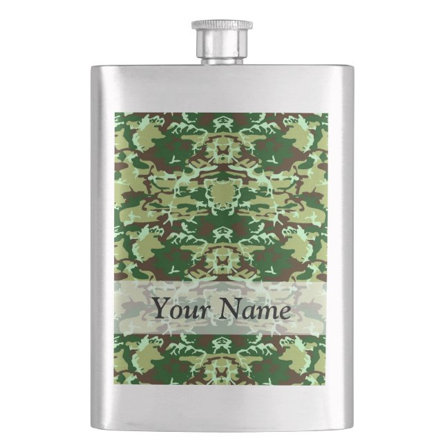 Green camo hip flask (Front)