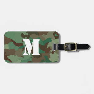 Green Camo Luggage Tag with White Monogram