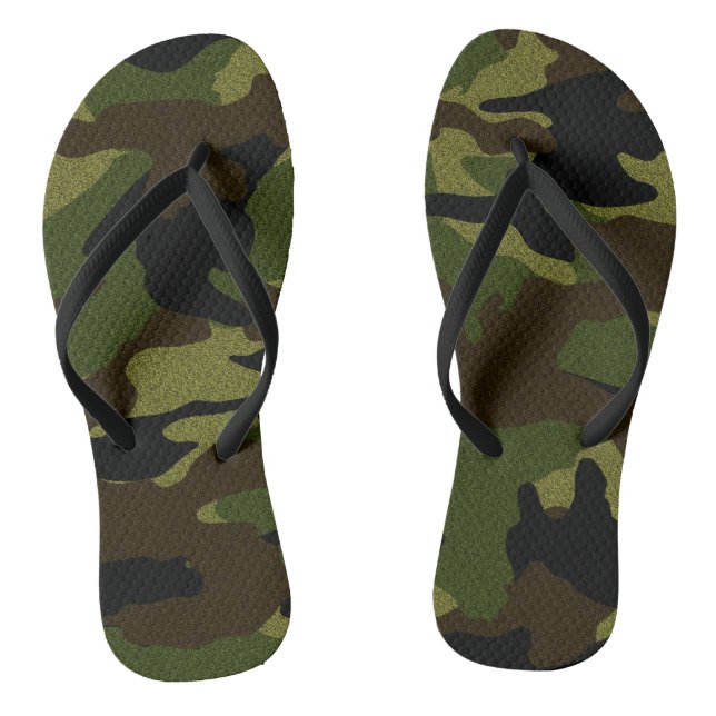Green Camo Military Camouflage Pattern Flip Flops (Footbed)