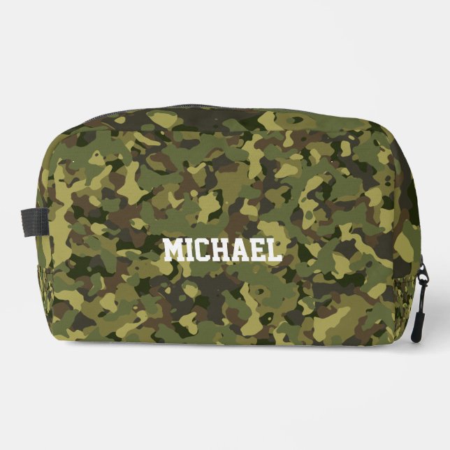 Green Camo Name Men's Toiletry Cool Name Travel Dopp Kit (Front)