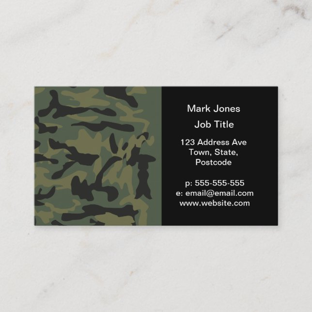 Green camo pattern business card (Front)