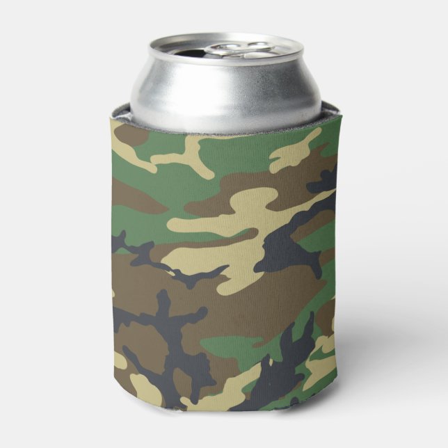 Green Camo Pattern for Outdoors, Camping, Tailgate Can Cooler (Can Front)