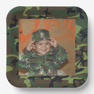 Green Camo Photo Frame Birthday Paper Plate