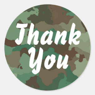 Green Camo Round Thank You Sticker