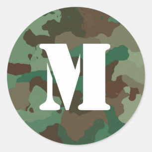 Green Camo Sticker with Bold White Monogram