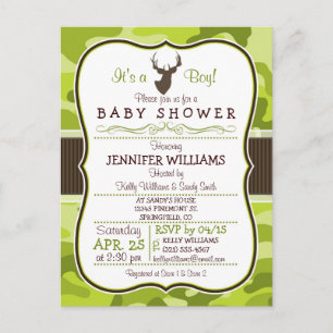 Green Camo with Buck; Boy Baby Shower Invitation