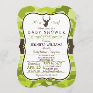 Green Camo with Buck; Boy Baby Shower Invitation