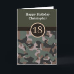 Green Camouflage 18th Birthday Card<br><div class="desc">A personalised green camouflage 18th birthday card for him, which you will be able to easily personalise the front with the recipient's name. The inside reads a birthday message which can also be personalised if wanted. The back features the solid green and camo design. Please see all photos. This green...</div>