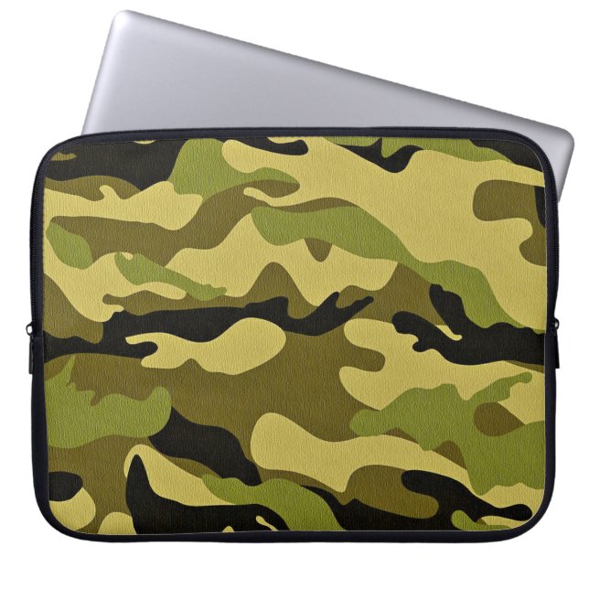 Green camouflage army texture laptop sleeve (Front)