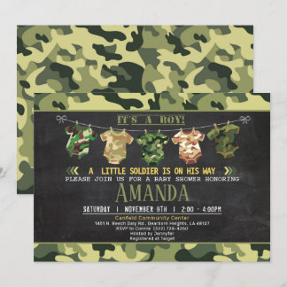 Green Camouflage baby shower invite