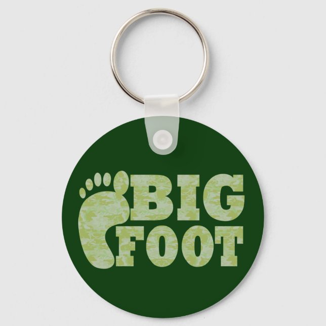 Green camouflage Bigfoot text Key Ring (Front)