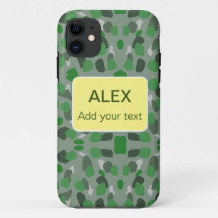 Green camouflage camo add name text school college iPhone 11 case