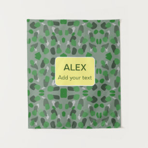 Green camouflage camo add name text school college tapestry
