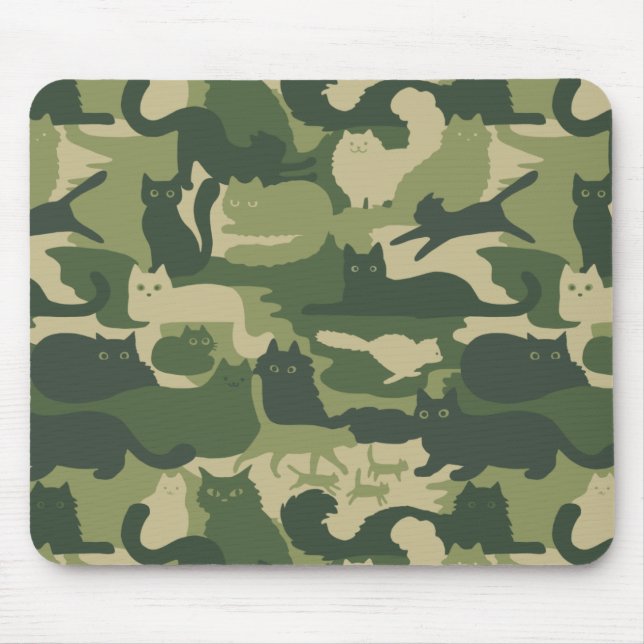 Green Camouflage Cats Pattern | Cool Kitties Camo Mouse Mat (Front)