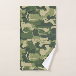 Green Camouflage Cats Pattern Cool Kitty Cats Camo Hand Towel