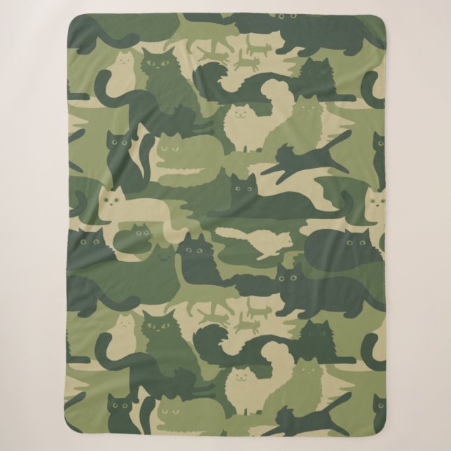 Green Camouflage Cats Pattern Cool Kitty Cats Camo Sherpa Blanket (Front)