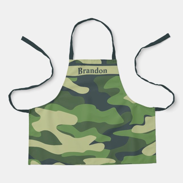 Green Camouflage Hunter Neutral Pattern Monogram Apron (Front)