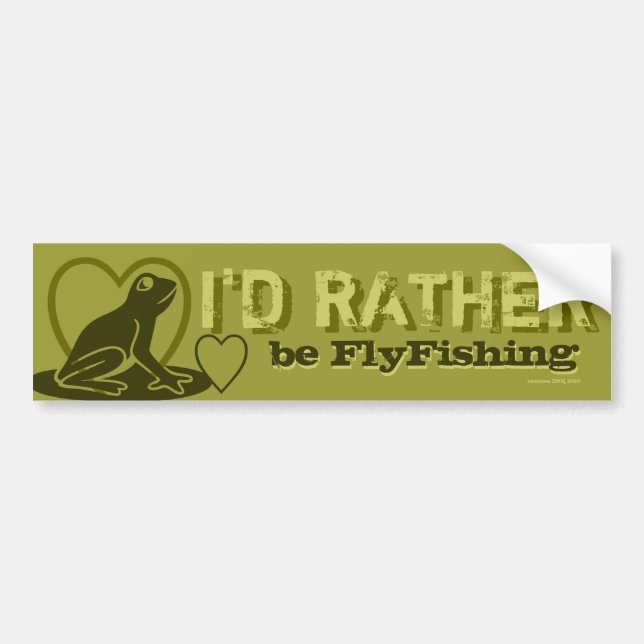 Green Camouflage "I'd Rather Be Fly Fishing" Bumper Sticker (Front)