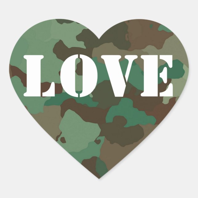 Green Camouflage Love Wedding Favour Sticker (Front)