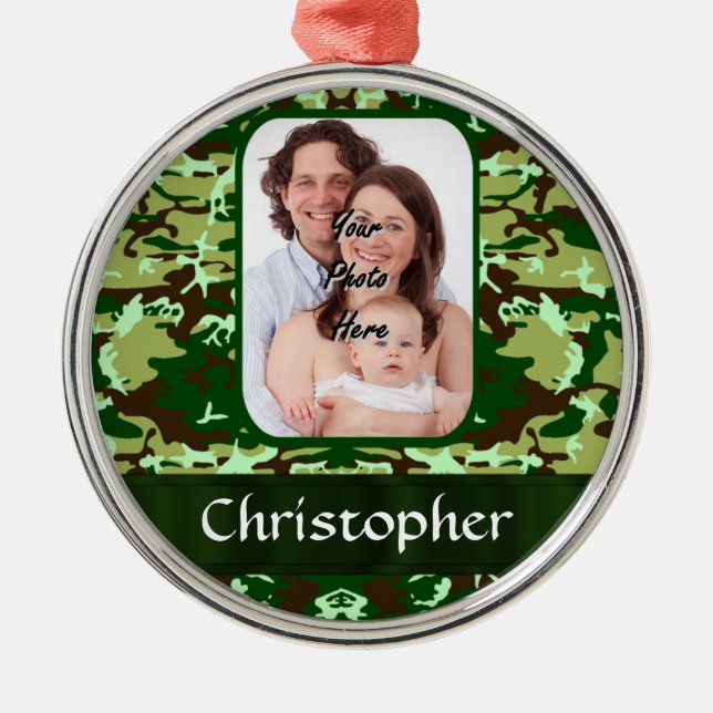 Green camouflage metal tree decoration (Front)