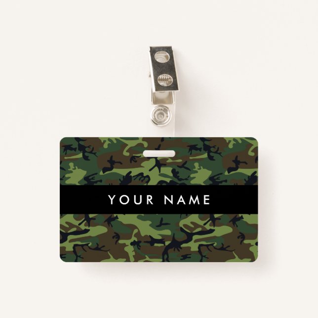 Green Camouflage, Military, Army ID Badge (Front with Clip)