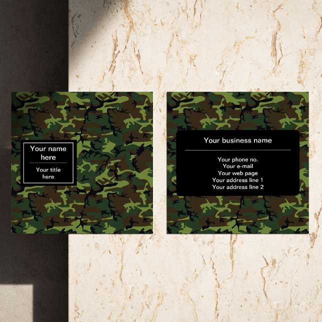 Green Camouflage, Military, Army Square Business Card (Creator Uploaded)