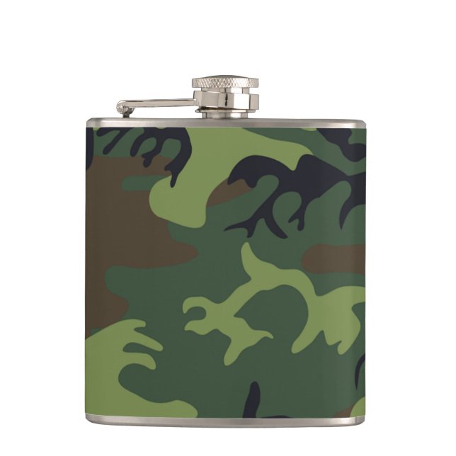 Green Camouflage Pattern Hip Flask (Front)