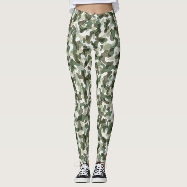 Green Camouflage pattern in earth tones Leggings (Front)