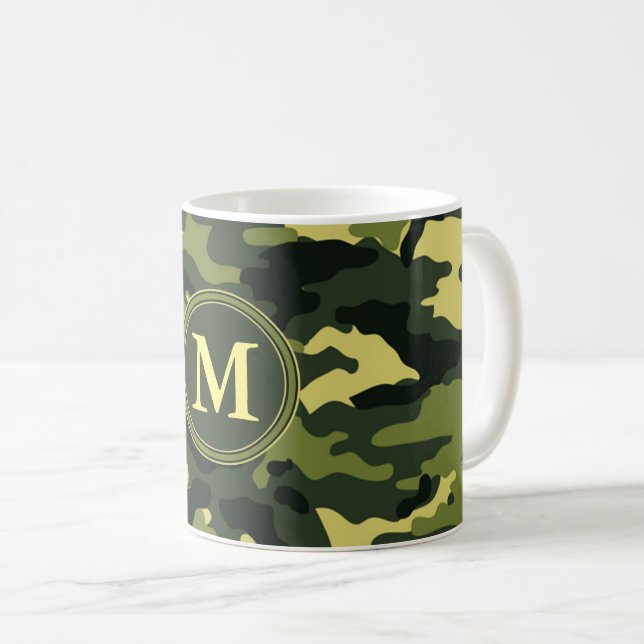 Green Camouflage Pattern Initial Monogram Coffee Mug (Front Right)