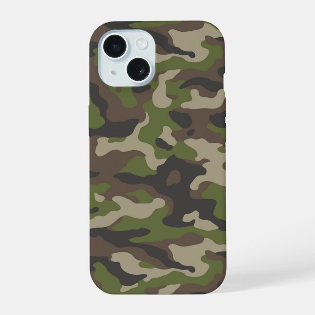 Green Camouflage Pattern iPhone 15 Case (Back)