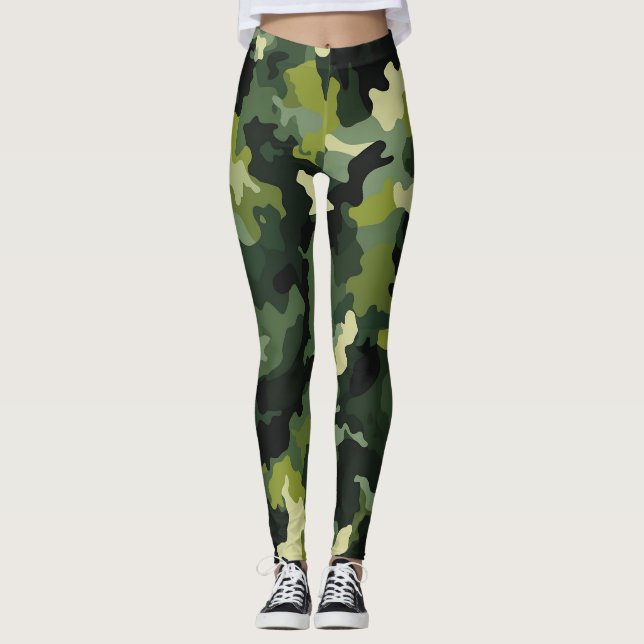 Green Camouflage Pattern Leggings (Front)