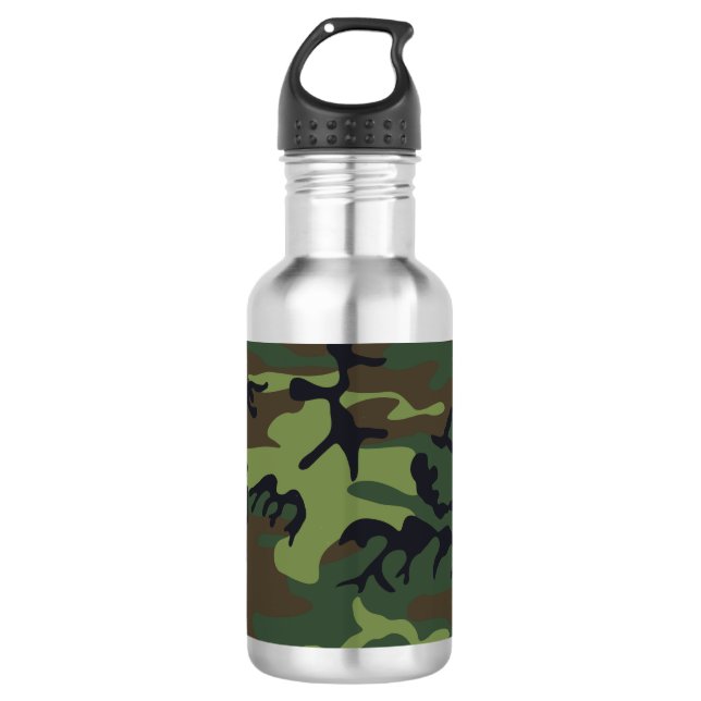 Green Camouflage Pattern, Military Pattern, Army 532 Ml Water Bottle (Front)